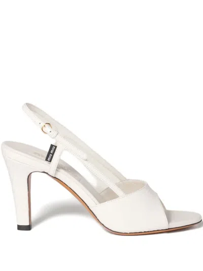 Miu Miu Slingback Leather Sandals In White