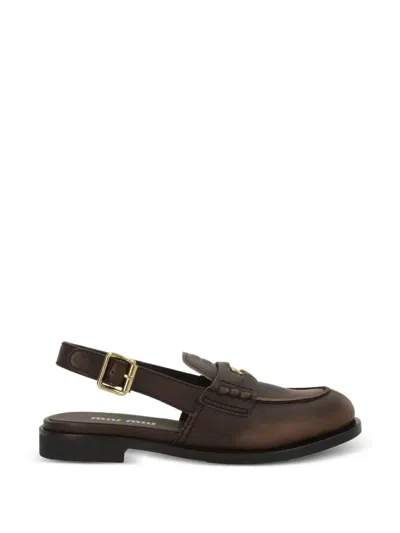 Miu Miu Ebano Slingback Loafer In Brown