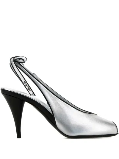 Miu Miu Metallic Leather Slingback Pumps In Silver