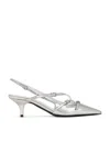 Miu Miu 55 Metallic Leather Slingback Pumps In Argento