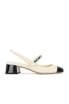 Miu Miu Embellished Leather Slingback Pumps In Naturale & Nero