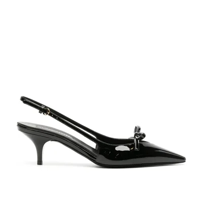 Miu Miu Patent Bow Kitten-heel Slingback Pumps In Black