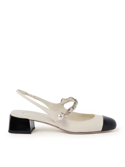 Miu Miu Slingback Pumps In Leather And Patent Leather In White