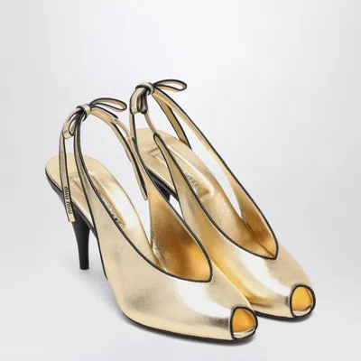 Miu Miu Slingback Pumps In Platinum-coloured Nappa Leather Women In Black