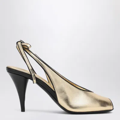 Miu Miu Slingback Pumps In Platinum-coloured Nappa Leather In Black