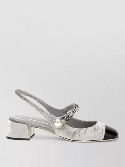 Miu Miu Slingback Sandals Leather Toe Chain Strap In Silver