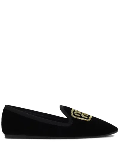 Miu Miu Slipper Mit Logo-stickerei In Schwarz