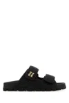 Miu Miu Logo Matelassé Leather Sandals In Black