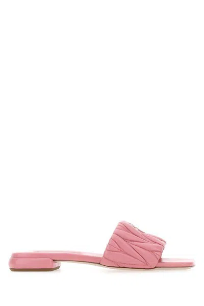 サンダル・ミュール MIU MIU Light Pink Nappa Leather Slippers Miu Miu Powder Pink Nappa Leather Slippers | italist, ALWAYS