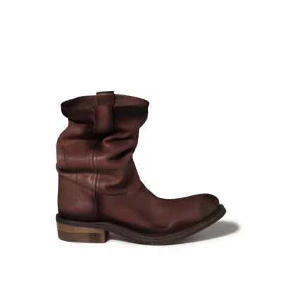 Miu Miu Slouchy Logo Block-heel Boots In Brown