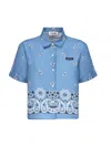 Miu Miu Slub Poplin Shirt With Print In Multi