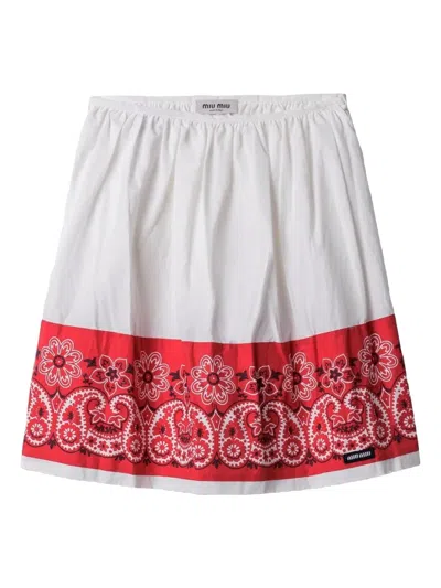 Miu Miu Slubbed Poplin Skirt With Print