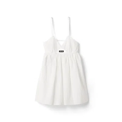 Miu Miu Slubbed Poplin And Eyelet Lace Mini-dress In White