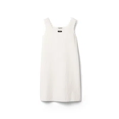 Miu Miu Slubbed Poplin Dress In White