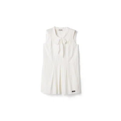 Miu Miu Slubbed Poplin Dress In White