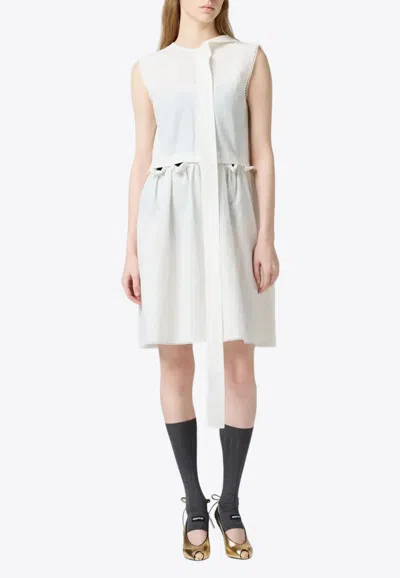 Miu Miu Slubbed Poplin Logo Mini Dress In White