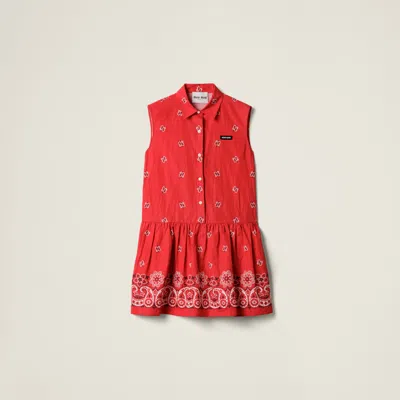 Miu Miu Slubbed Poplin Mini-dress In Red