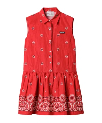 Miu Miu Slubbed Poplin Mini-dress In Brown