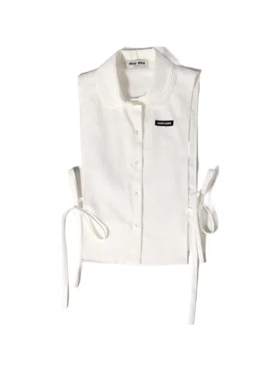 Miu Miu Slubbed Poplin Side-tie Shirt In White