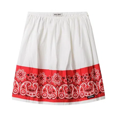 Pre-owned Miu Miu Slubbed Poplin Skirt 'bianco/rosso' | White | Women's Size 38