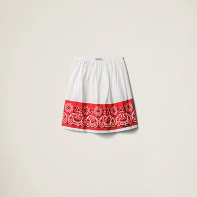 MIU MIU SLUBBED POPLIN SKIRT WITH PRINT