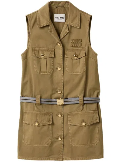 Miu Miu Women's Sm Khaki Dress With Golden Buttons In Green