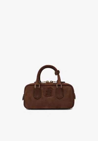 MIU MIU SMALL ARCADIE SUEDE TOP HANDLE BAG
