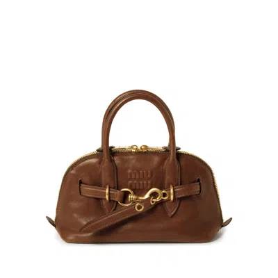 Miu Miu Small Aventure Leather Tote Bag In Brown