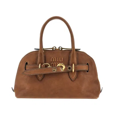 Miu Miu Small 'aventure' Nappa Leather Bag In Brown