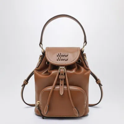 Miu Miu Small Cognac Leather Backpack In Brown