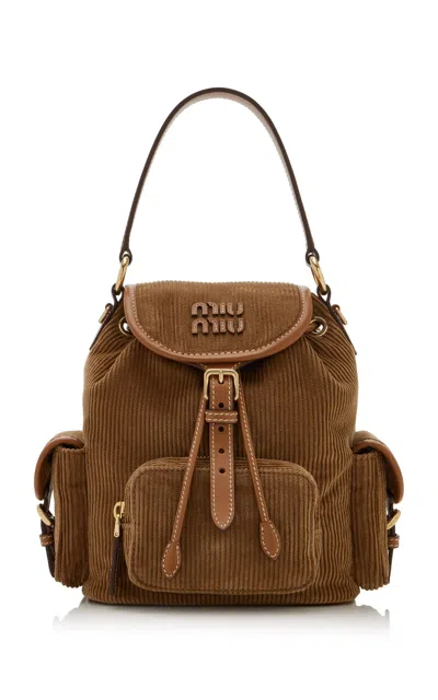 Miu Miu Small Corduroy Backpack In Brown