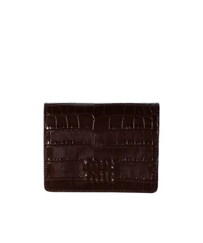 Miu Miu Small Crocodile Embossed Calfskin Wallet In Brown