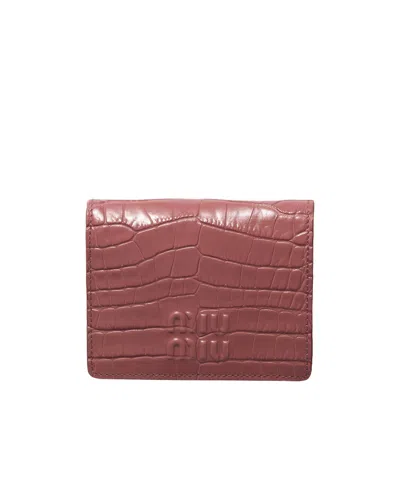 Miu Miu Small Crocodile Embossed Calfskin Wallet In Brown