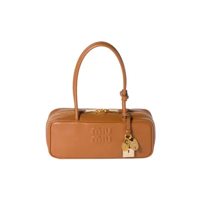 Pre-owned Miu Miu Small Leather Beau Bag 'cognac' | Tan | Women's Size Onesize