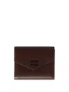 Miu Miu Compact Leather Wallet Fold-over Flap In Brown