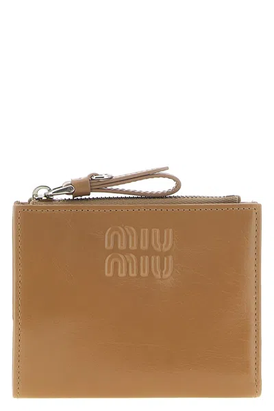 Miu Miu Small Leather Wallet In Beige