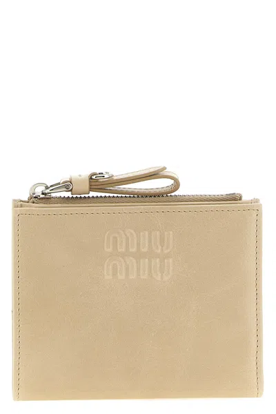 Miu Miu Small Leather Wallet In Beige