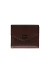 Miu Miu Compact Leather Wallet Fold-over Flap In Brown