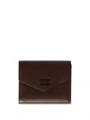 Miu Miu Compact Leather Wallet Fold-over Flap In Brown