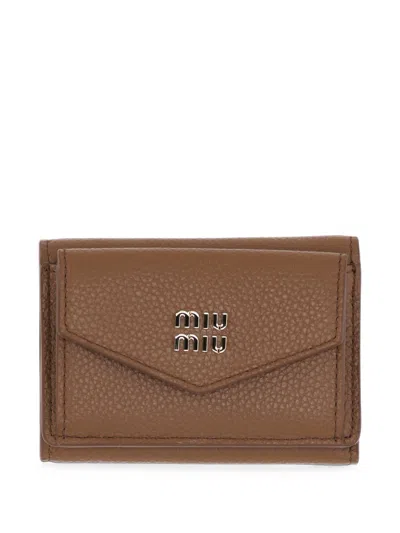 Miu Miu Small Leather Wallet In Brown