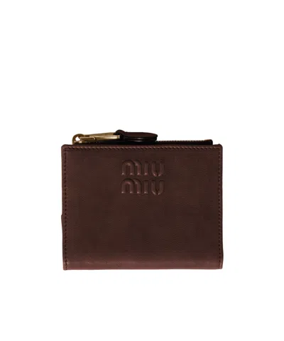 Miu Miu Small Leather Wallet In Brown