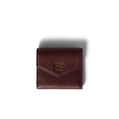 Miu Miu Small Leather Wallet In Burgundy