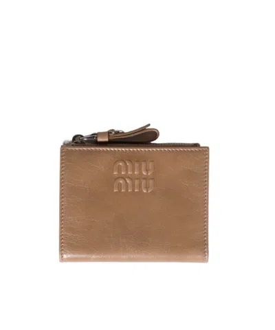 Miu Miu Small Leather Wallet In Cameo