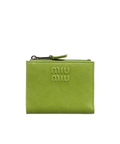 Miu Miu Small Leather Wallet In Fern Green