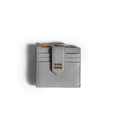 Miu Miu Small Leather Wallet In Gray