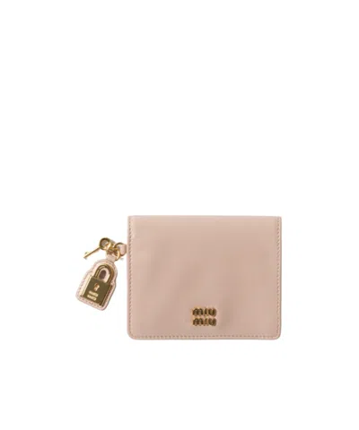 Miu Miu Small Leather Wallet In Neutral