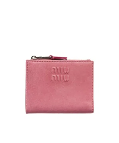 Miu Miu Small Leather Wallet In Pink Begonia