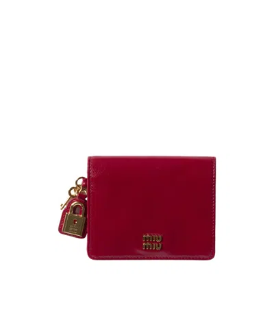 Miu Miu Small Leather Wallet In Red