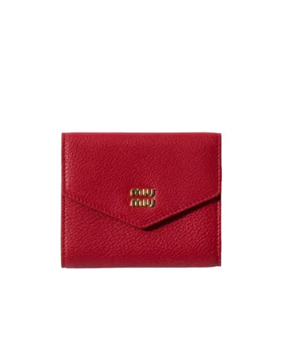Miu Miu Small Leather Wallet In Red