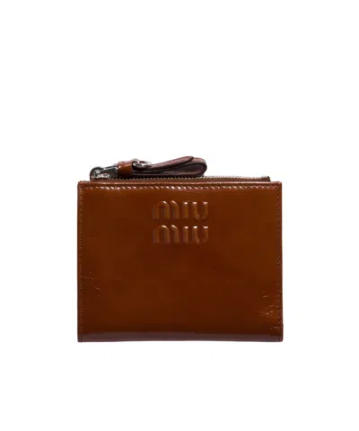 Miu Miu Small Leather Wallet In Rosewood